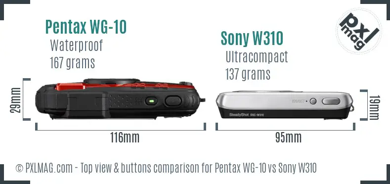 Pentax WG-10 vs Sony W310 top view buttons comparison