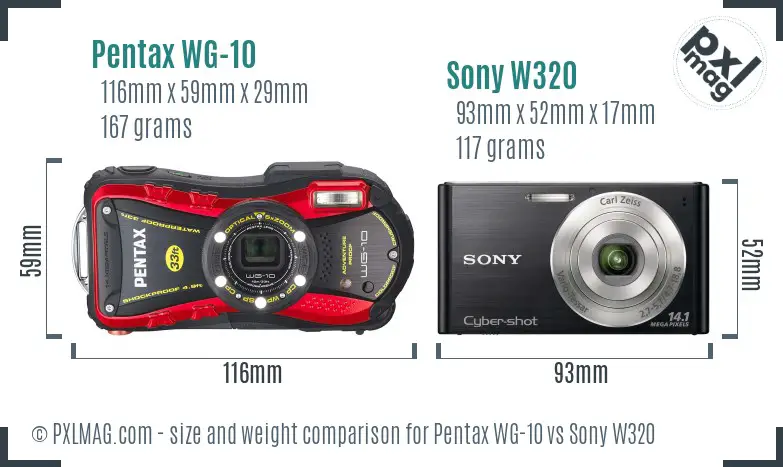 Pentax WG-10 vs Sony W320 size comparison
