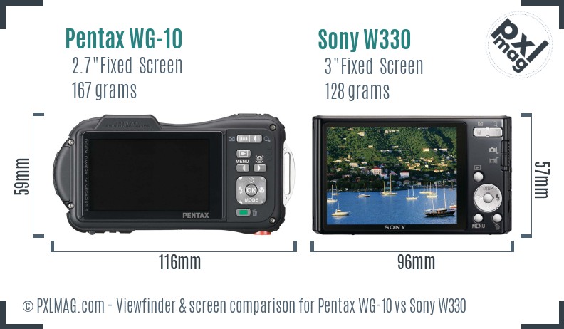 Pentax WG-10 vs Sony W330 Screen and Viewfinder comparison