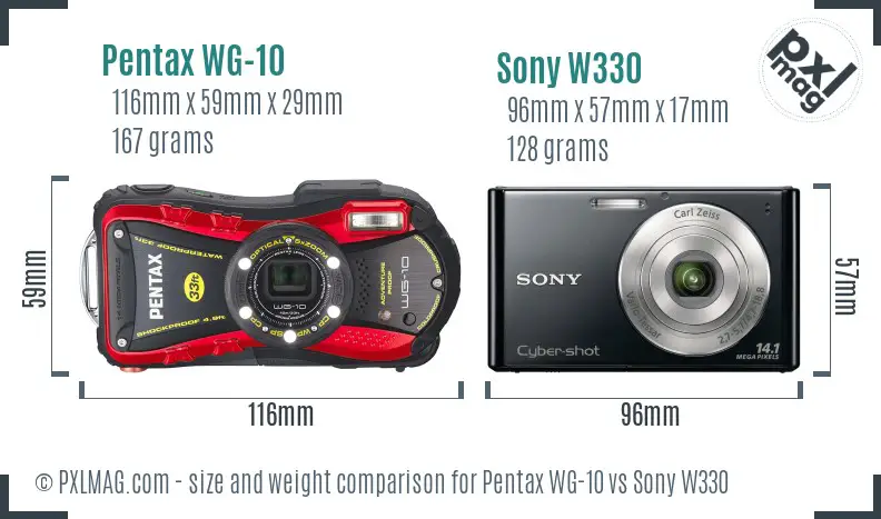 Pentax WG-10 vs Sony W330 size comparison