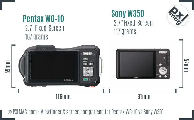 Pentax WG-10 vs Sony W350 Screen and Viewfinder comparison