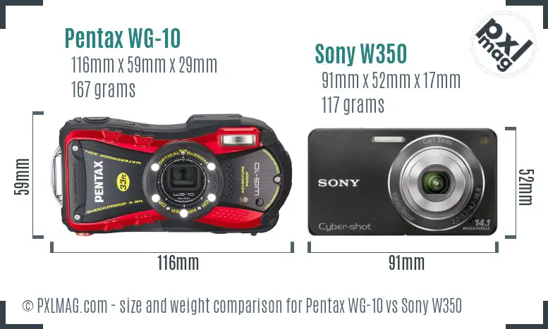 Pentax WG-10 vs Sony W350 size comparison