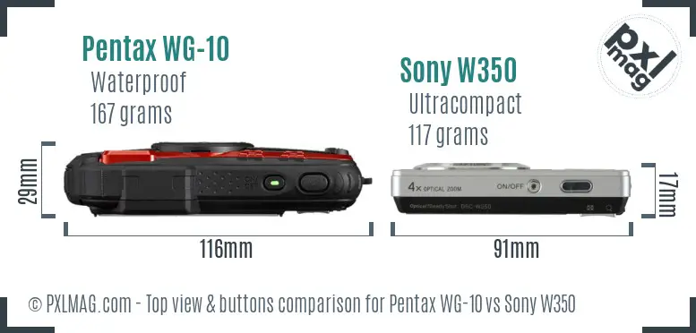 Pentax WG-10 vs Sony W350 top view buttons comparison
