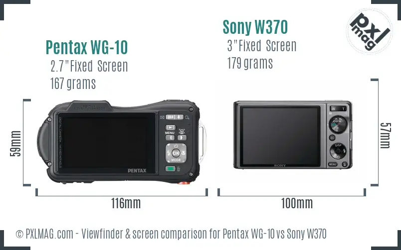 Pentax WG-10 vs Sony W370 Screen and Viewfinder comparison