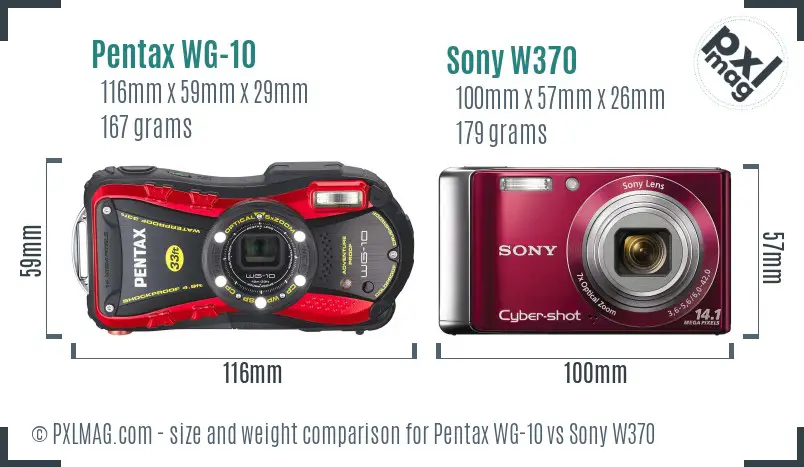 Pentax WG-10 vs Sony W370 size comparison