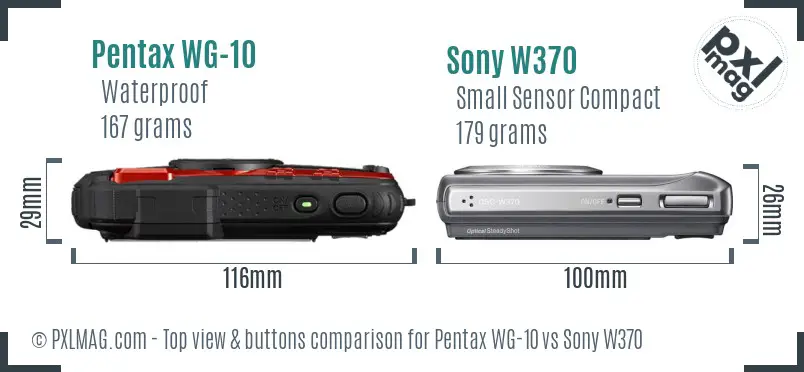 Pentax WG-10 vs Sony W370 top view buttons comparison