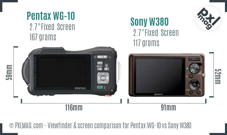 Pentax WG-10 vs Sony W380 Screen and Viewfinder comparison