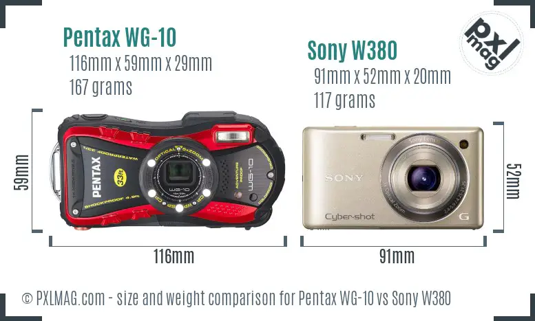 Pentax WG-10 vs Sony W380 size comparison
