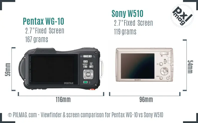 Pentax WG-10 vs Sony W510 Screen and Viewfinder comparison