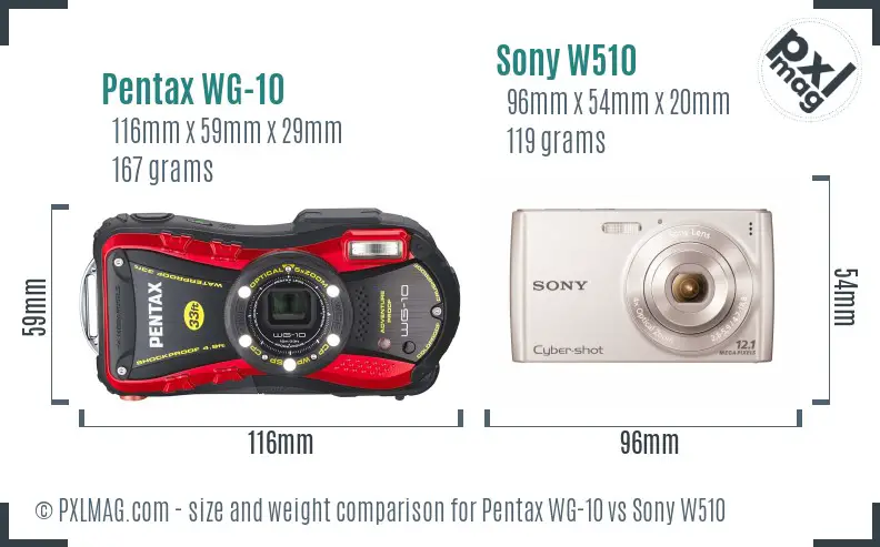 Pentax WG-10 vs Sony W510 size comparison