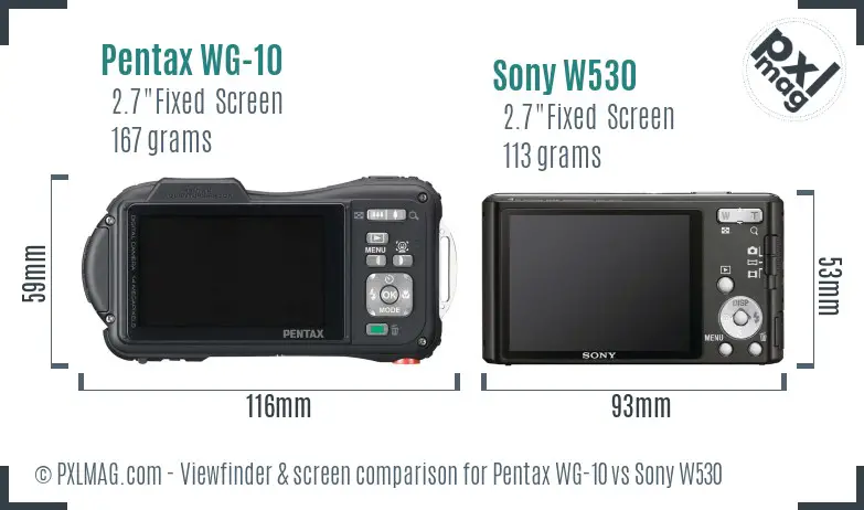 Pentax WG-10 vs Sony W530 Screen and Viewfinder comparison