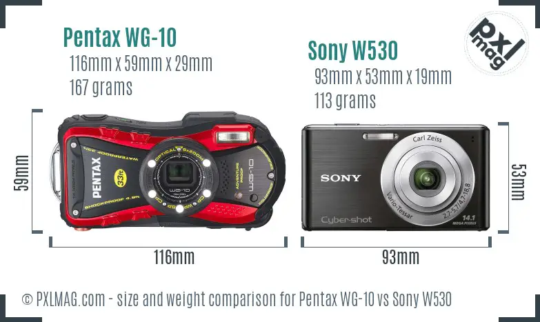 Pentax WG-10 vs Sony W530 size comparison
