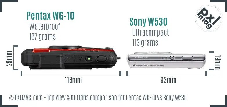 Pentax WG-10 vs Sony W530 top view buttons comparison