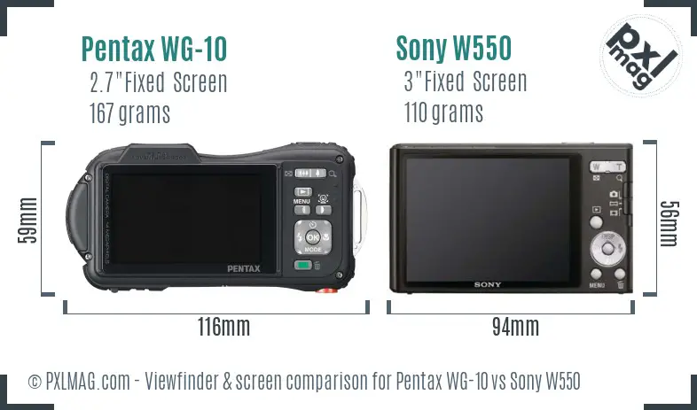 Pentax WG-10 vs Sony W550 Screen and Viewfinder comparison