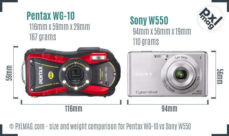 Pentax WG-10 vs Sony W550 size comparison