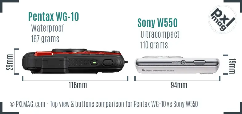 Pentax WG-10 vs Sony W550 top view buttons comparison