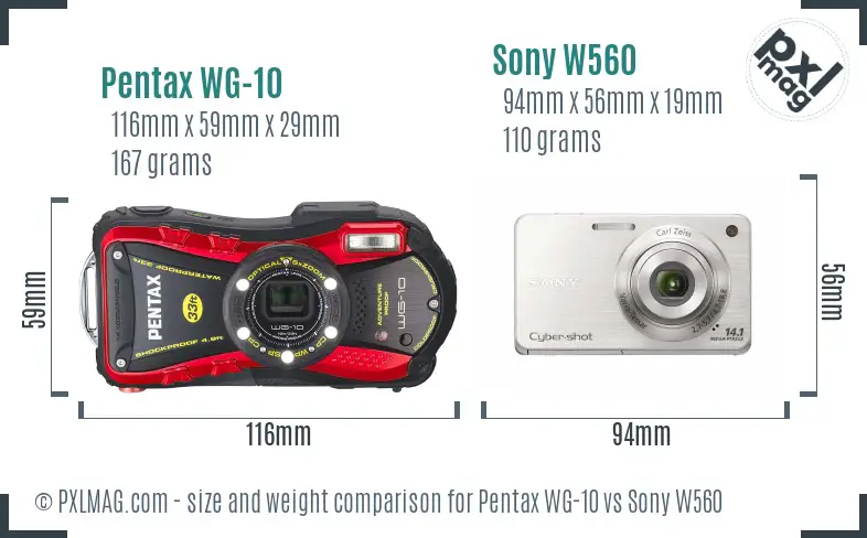 Pentax WG-10 vs Sony W560 size comparison