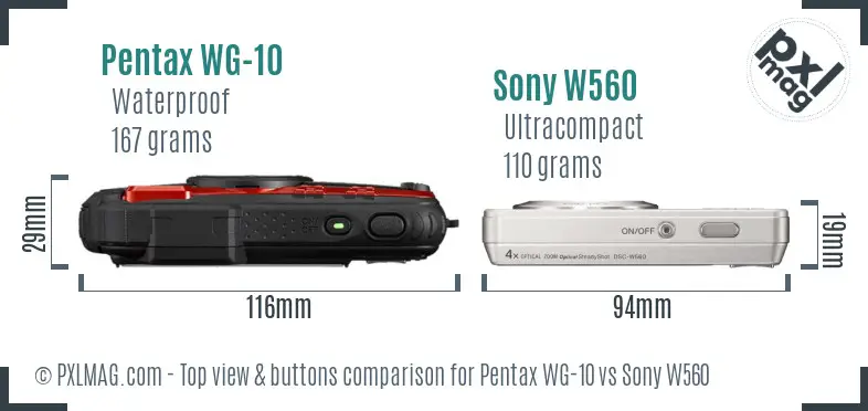 Pentax WG-10 vs Sony W560 top view buttons comparison