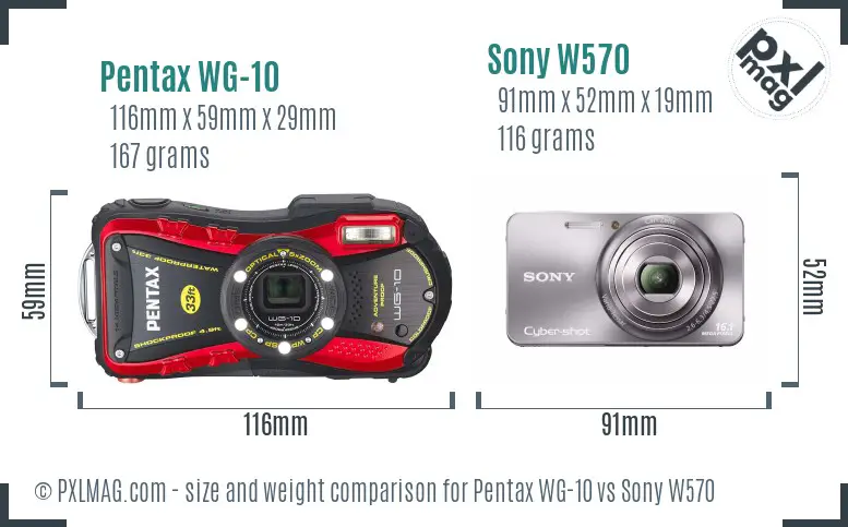 Pentax WG-10 vs Sony W570 size comparison