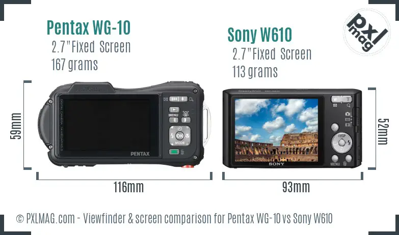Pentax WG-10 vs Sony W610 Screen and Viewfinder comparison