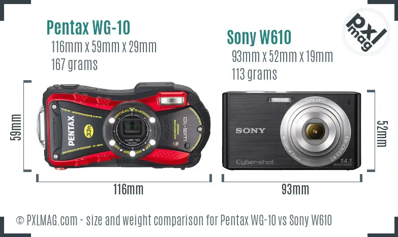 Pentax WG-10 vs Sony W610 size comparison