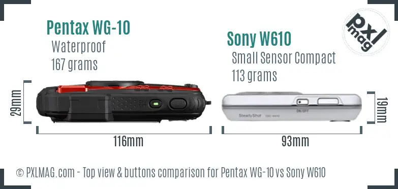 Pentax WG-10 vs Sony W610 top view buttons comparison