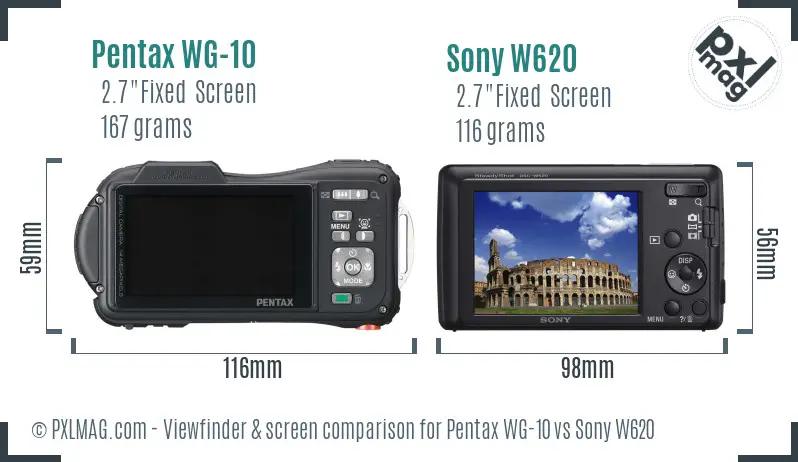 Pentax WG-10 vs Sony W620 Screen and Viewfinder comparison