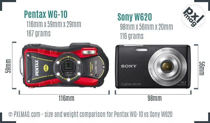 Pentax WG-10 vs Sony W620 size comparison