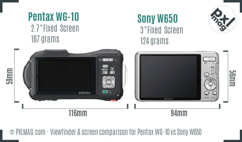 Pentax WG-10 vs Sony W650 Screen and Viewfinder comparison