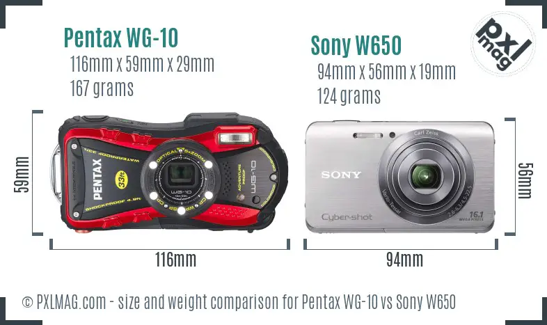 Pentax WG-10 vs Sony W650 size comparison