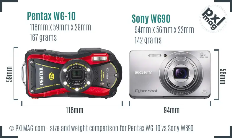 Pentax WG-10 vs Sony W690 size comparison