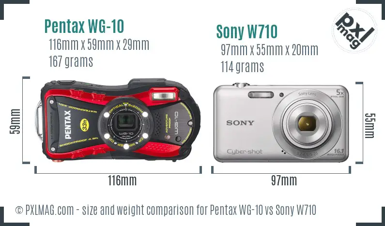 Pentax WG-10 vs Sony W710 size comparison