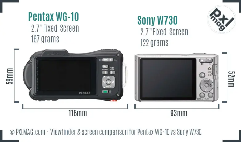 Pentax WG-10 vs Sony W730 Screen and Viewfinder comparison