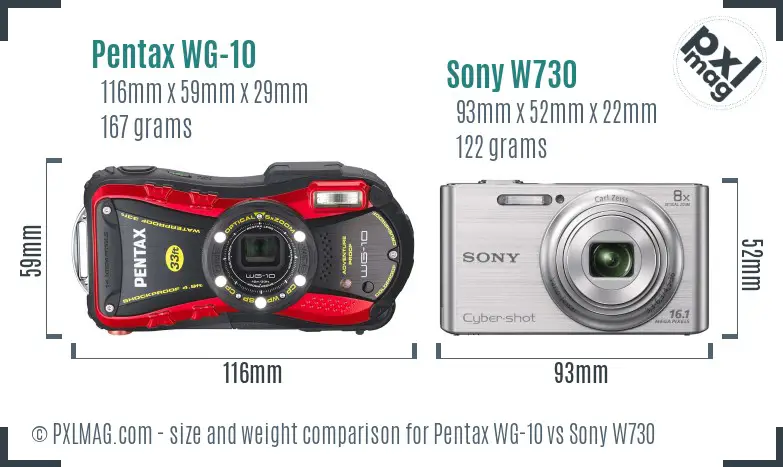 Pentax WG-10 vs Sony W730 size comparison