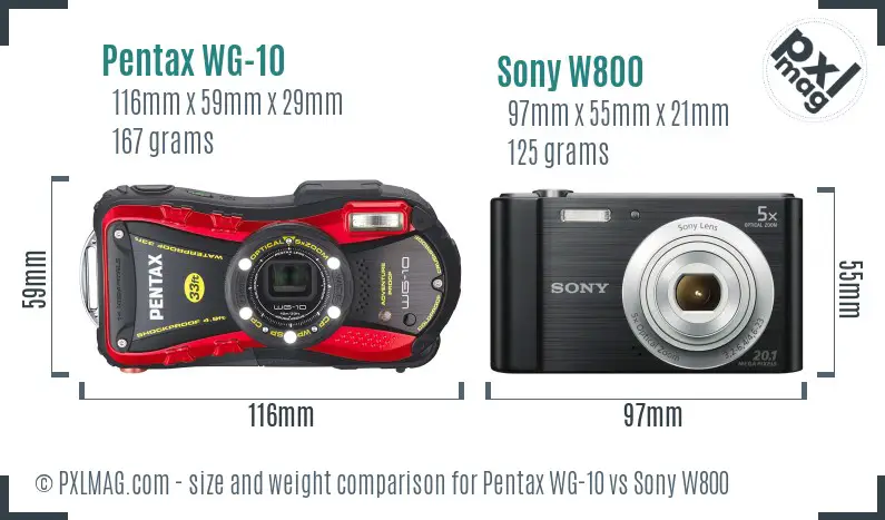 Pentax WG-10 vs Sony W800 size comparison