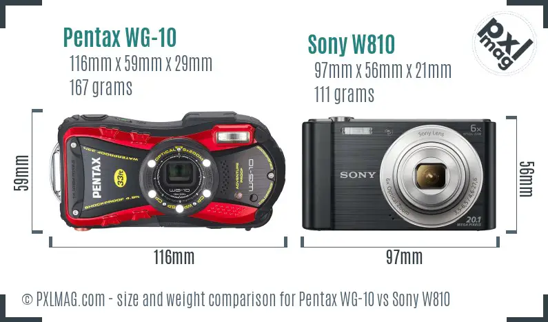 Pentax WG-10 vs Sony W810 size comparison