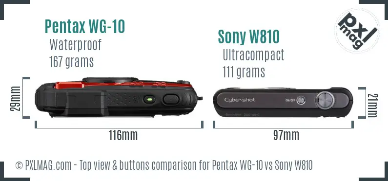Pentax WG-10 vs Sony W810 top view buttons comparison