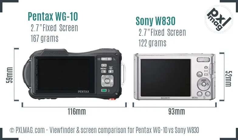 Pentax WG-10 vs Sony W830 Screen and Viewfinder comparison