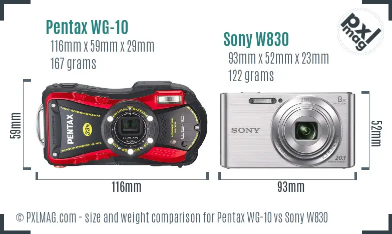 Pentax WG-10 vs Sony W830 size comparison