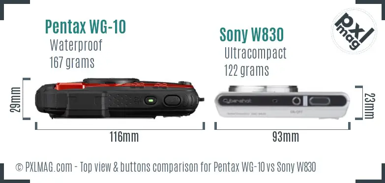 Pentax WG-10 vs Sony W830 top view buttons comparison