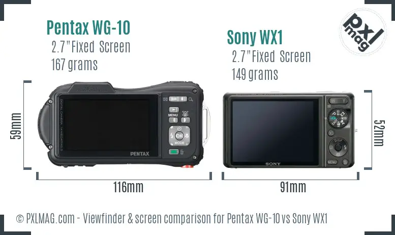 Pentax WG-10 vs Sony WX1 Screen and Viewfinder comparison