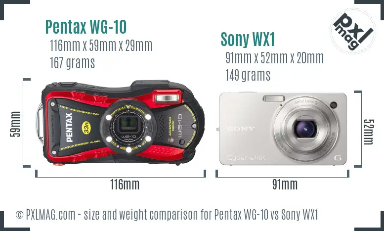 Pentax WG-10 vs Sony WX1 size comparison