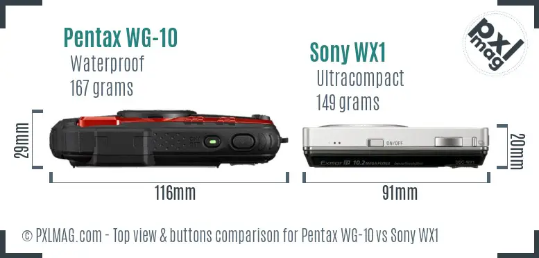 Pentax WG-10 vs Sony WX1 top view buttons comparison