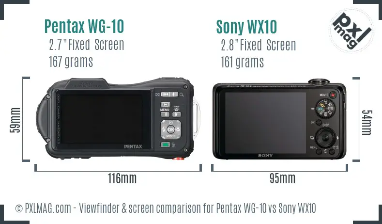 Pentax WG-10 vs Sony WX10 Screen and Viewfinder comparison