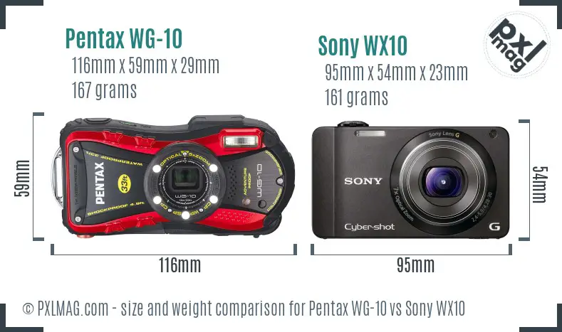 Pentax WG-10 vs Sony WX10 size comparison