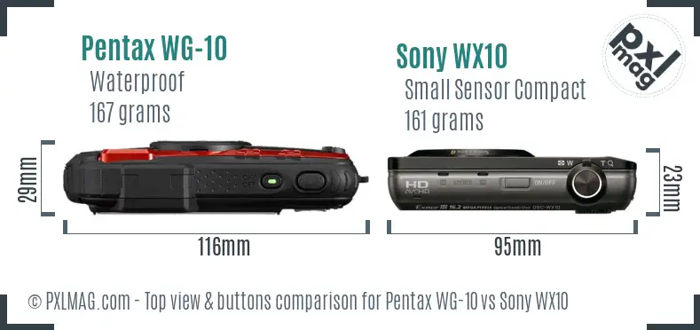 Pentax WG-10 vs Sony WX10 top view buttons comparison