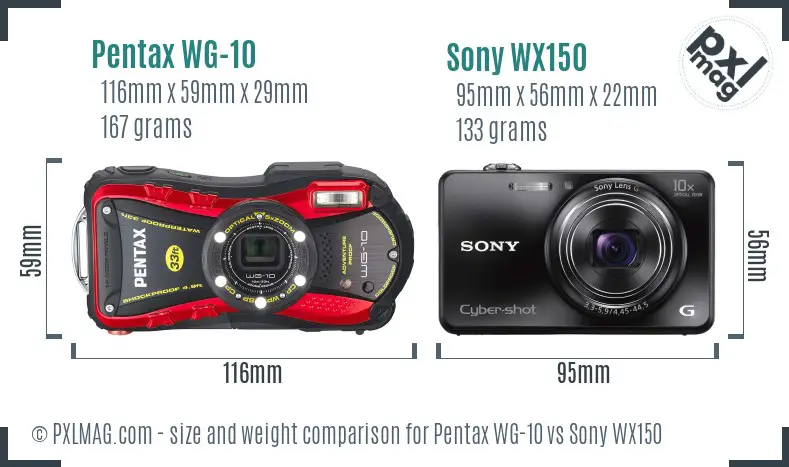 Pentax WG-10 vs Sony WX150 size comparison