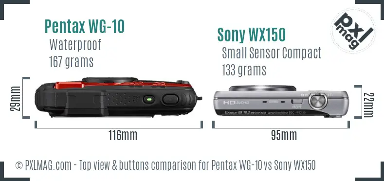Pentax WG-10 vs Sony WX150 top view buttons comparison