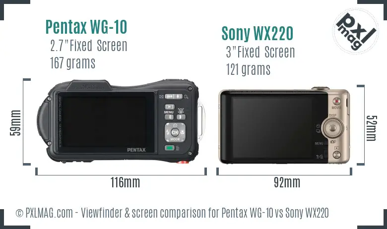 Pentax WG-10 vs Sony WX220 Screen and Viewfinder comparison