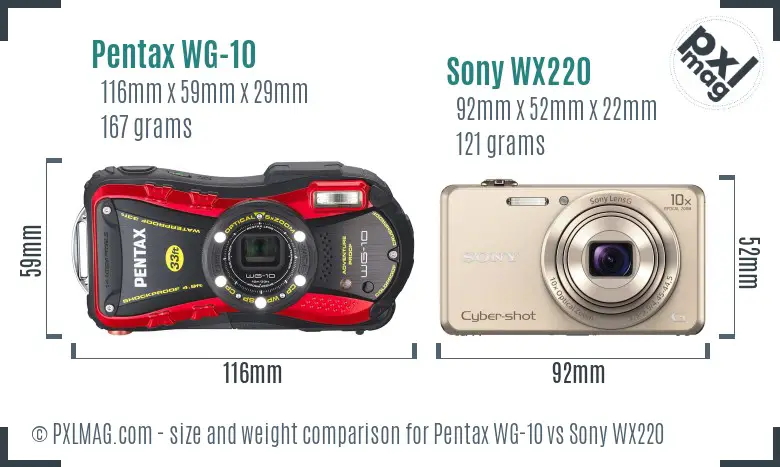 Pentax WG-10 vs Sony WX220 size comparison